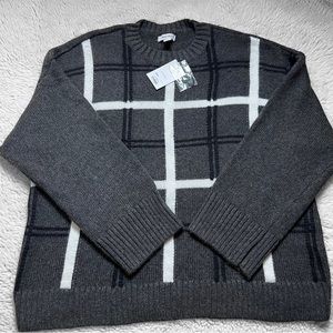 Nine West crew neck gray plaid sweater New With Tags size XL women